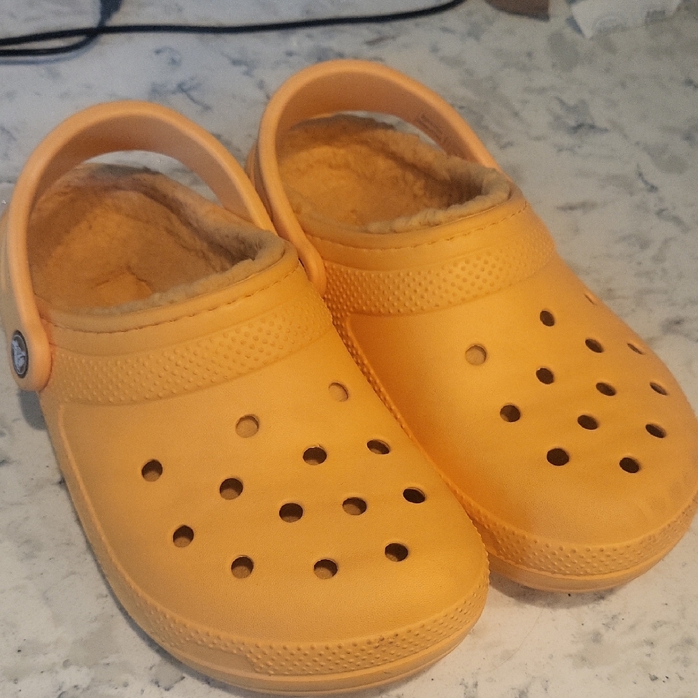 CROCS Kids Orange Fuzzy Slippers